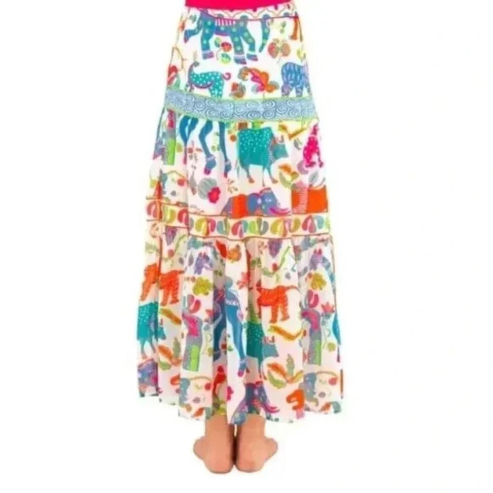 Gretchen Scott Ipanema Animal Kingdom Tiered Maxi Skirt Womens Extra Small NEW - Picture 3 of 11